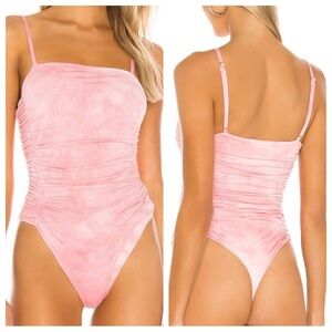 privacy please tie dye ruched pink bodysuit tank top